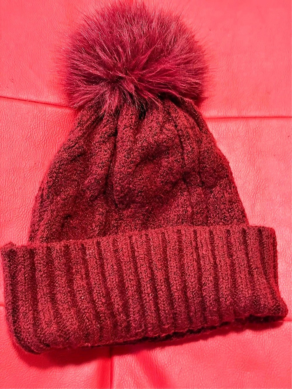 Red Pom-Pom Knit Hat Like New